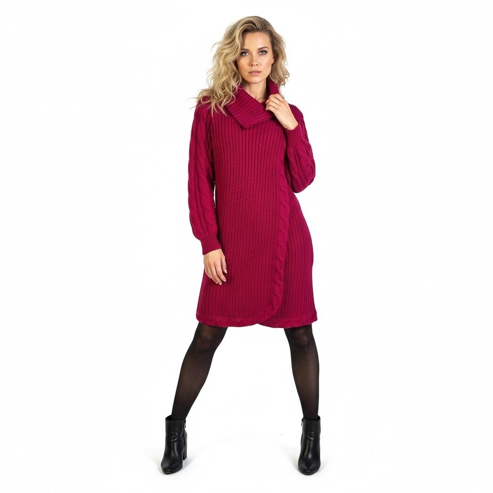 SPANNER VINTAGE PINK WOOL SWEATER JACKET 2 in 1 SWEATER DRESS CHUNKY SWEATER